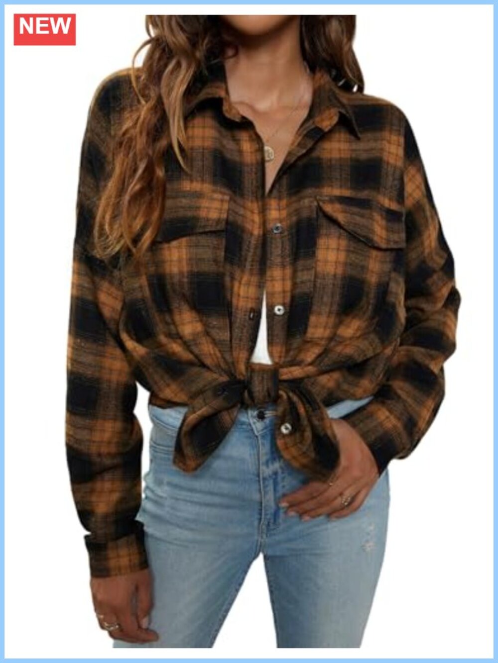 Womens Plaid Flannel Shacket Button Down Long Sleeve Oversized Cotton